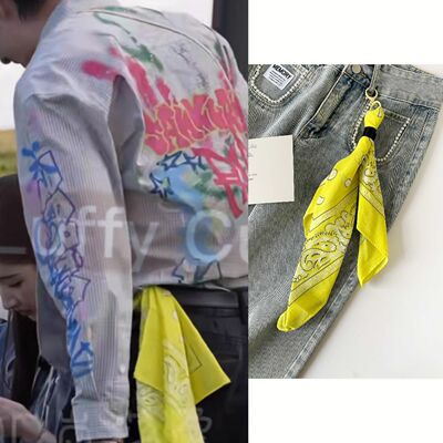 地球超新鲜刘宇宁同款腰挂丝巾腰果黄色方巾潮牌街头裤巾腰巾