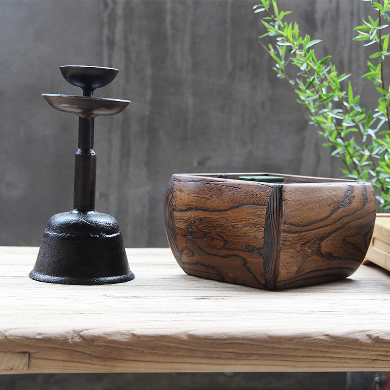 榆木储物钥匙创意手工米斗摆件