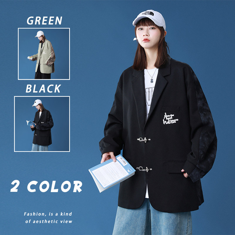 2025春季原创小西装灯芯绒拼接休闲西服外套绿GX02-P80,男装西服套装,电商B277A（原A068）