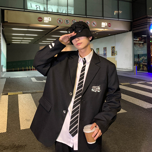 2025春季新款港风原创小西装韩版宽松休闲西服外套黑 GX05-P85图片