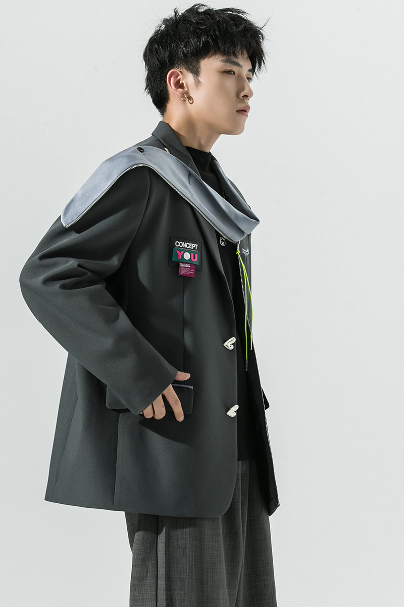 2025春季新款日系原创西服拼接结构造型休闲西服外套灰GX03-P95,男装西服,电商B277A（原A068）