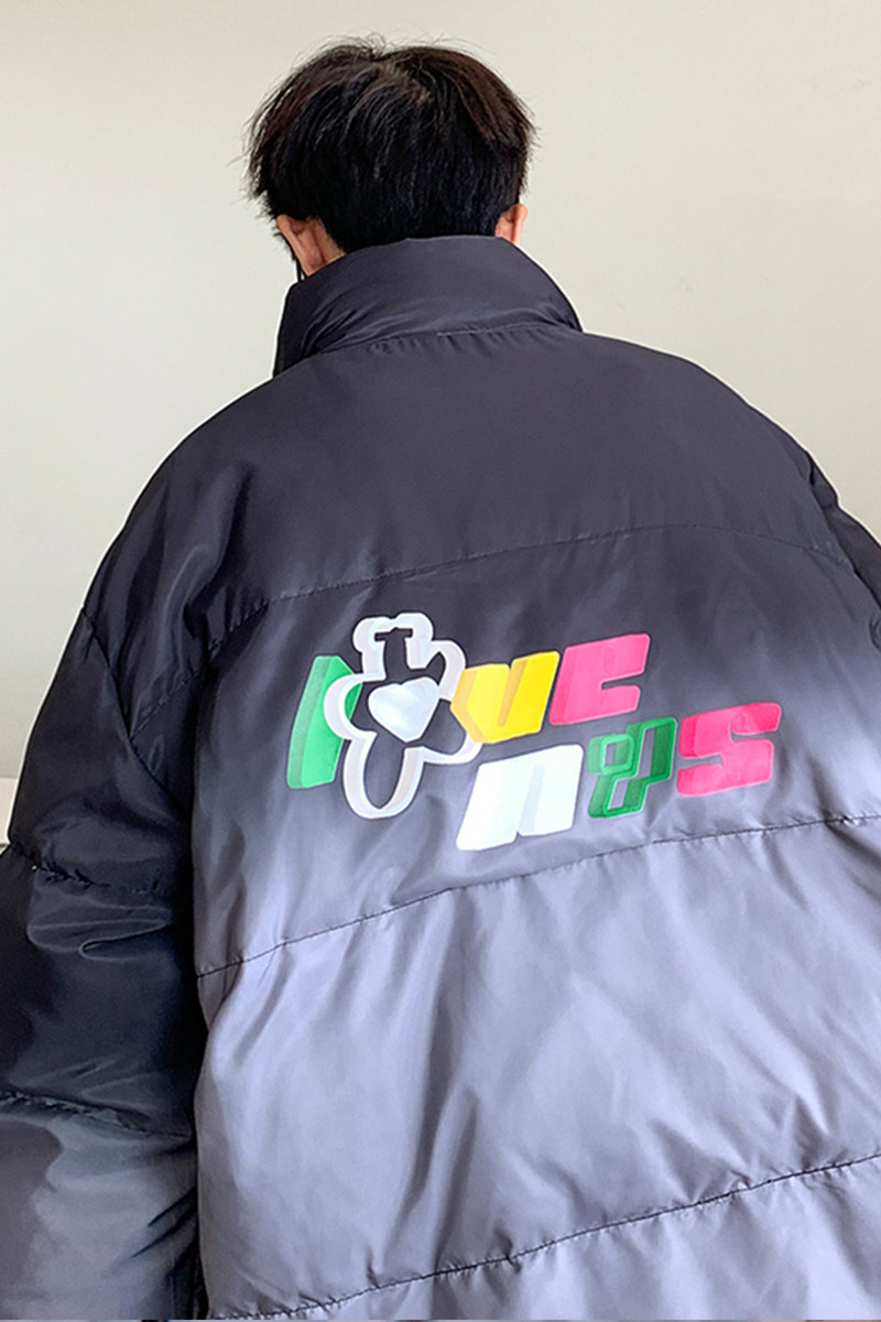 2025冬季新款港风原创渐变印花立领休闲羽绒服外套白GM15-P175,男装羽绒服,电商B277A（原A068）