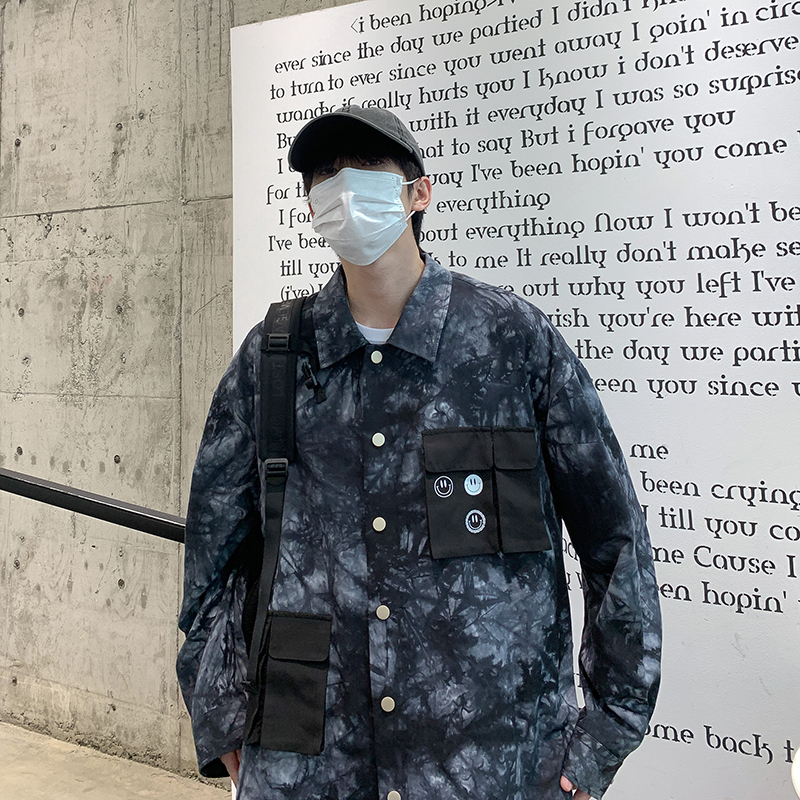 2024春季新款港风衬衣夹克扎染多口袋衬衫外套黑GC08-P45，男装夹克，电商B277A（原A068）