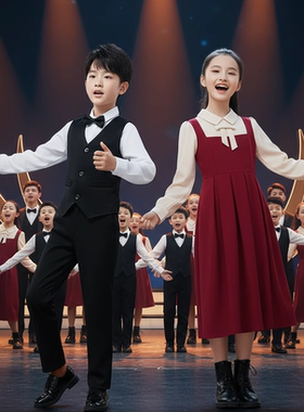 元旦儿童合唱演出服中小学生诗歌学院朗诵红色演讲比赛主持人礼服