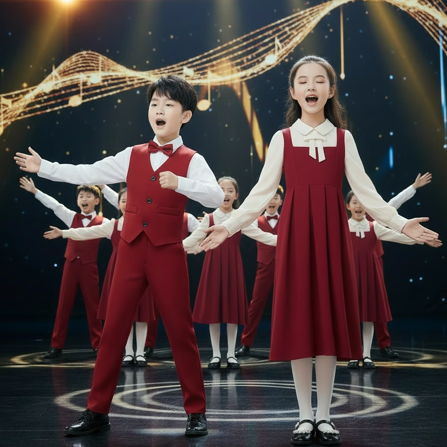 儿童红色合唱演出服中小学生