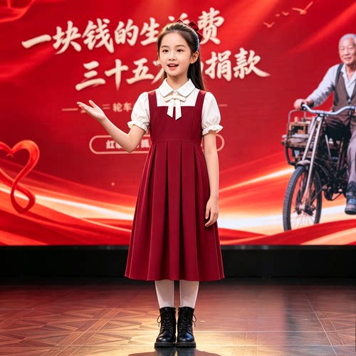 国庆红色女童朗诵合唱演出礼服