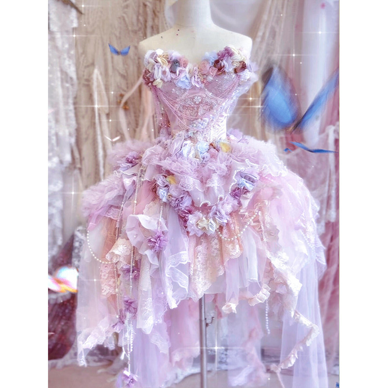 轻奢小众仙女风一字肩晚礼服定制