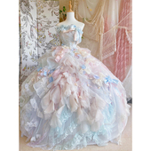 梦幻抹胸立体花朵蓬蓬裙女高级感超仙公主裙花嫁洛丽塔lolita