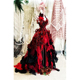 vintage古董红黑渐变长款 大摆裙层叠荷叶边恶魔之吻礼服