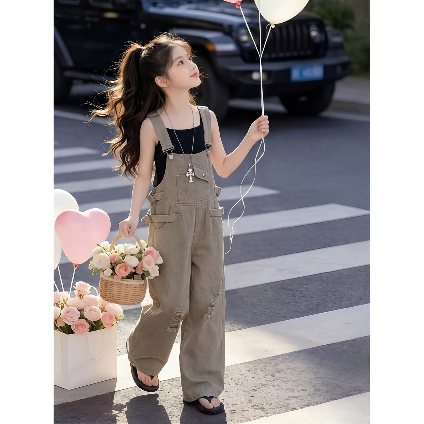 女童夏季韩版背带裤吊带套装图片