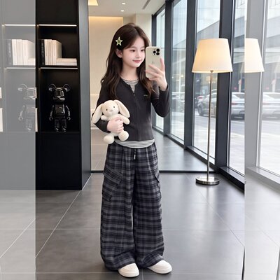 女童韩系春秋洋气假两件两件套