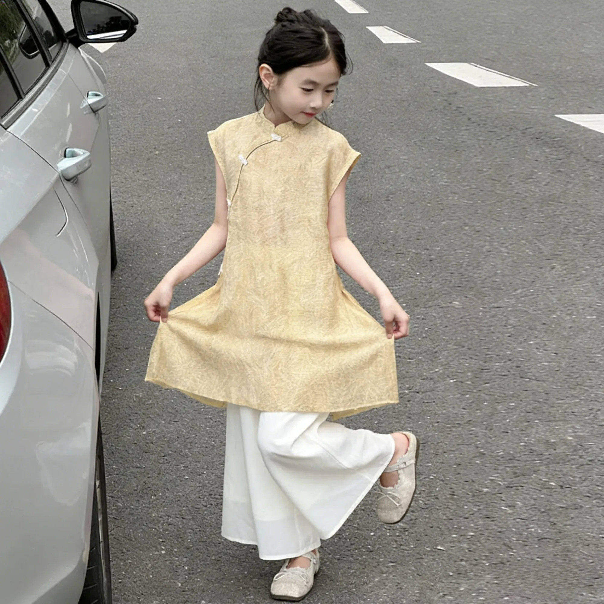 女童新中式汉服旗袍裙夏季2026新款中大童儿童女孩国风无袖连衣裙