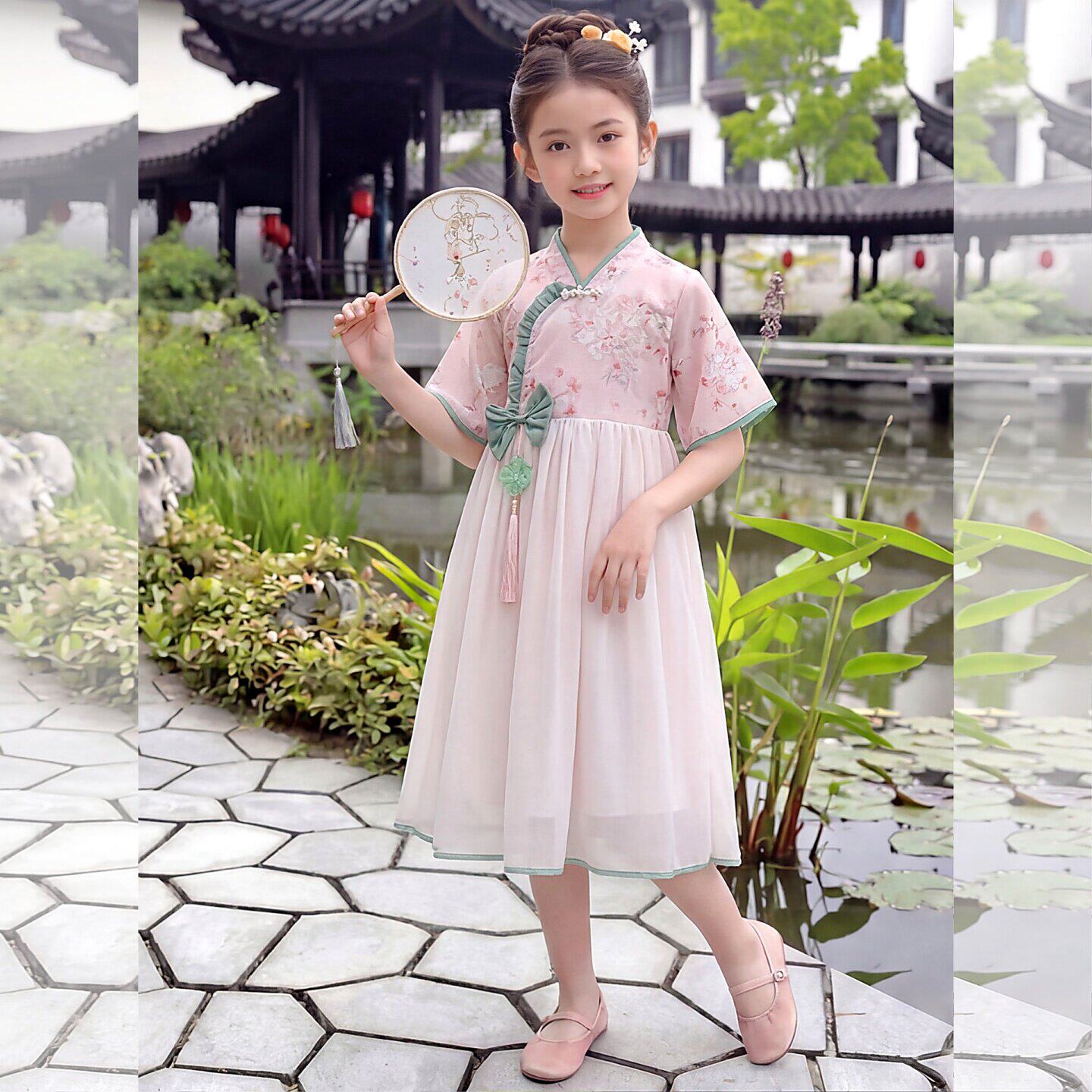 女童连衣裙新中式汉服旗袍裙中国