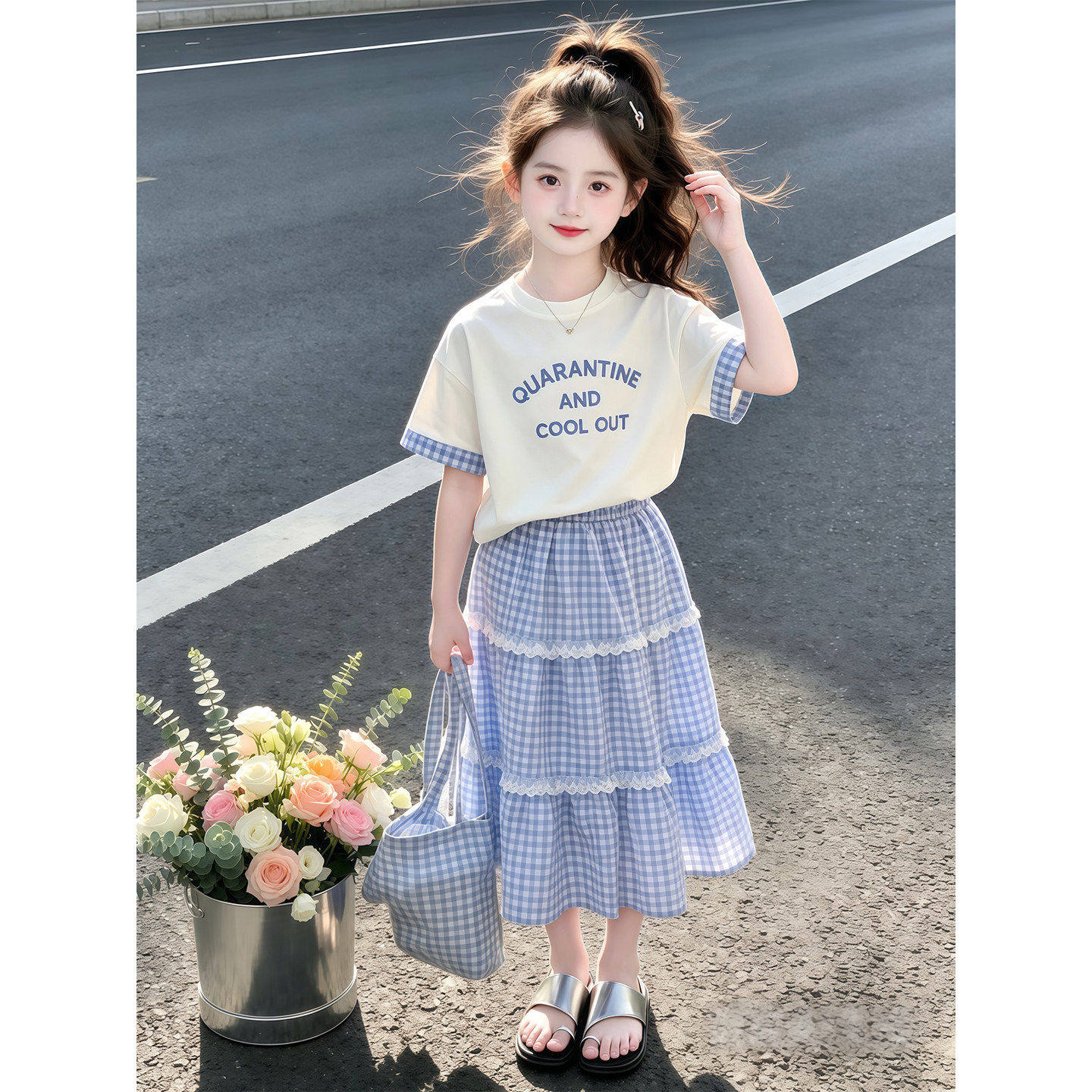 女童裙子套装夏季2026新款儿童纯棉短袖T恤夏装女孩半身裙两件套