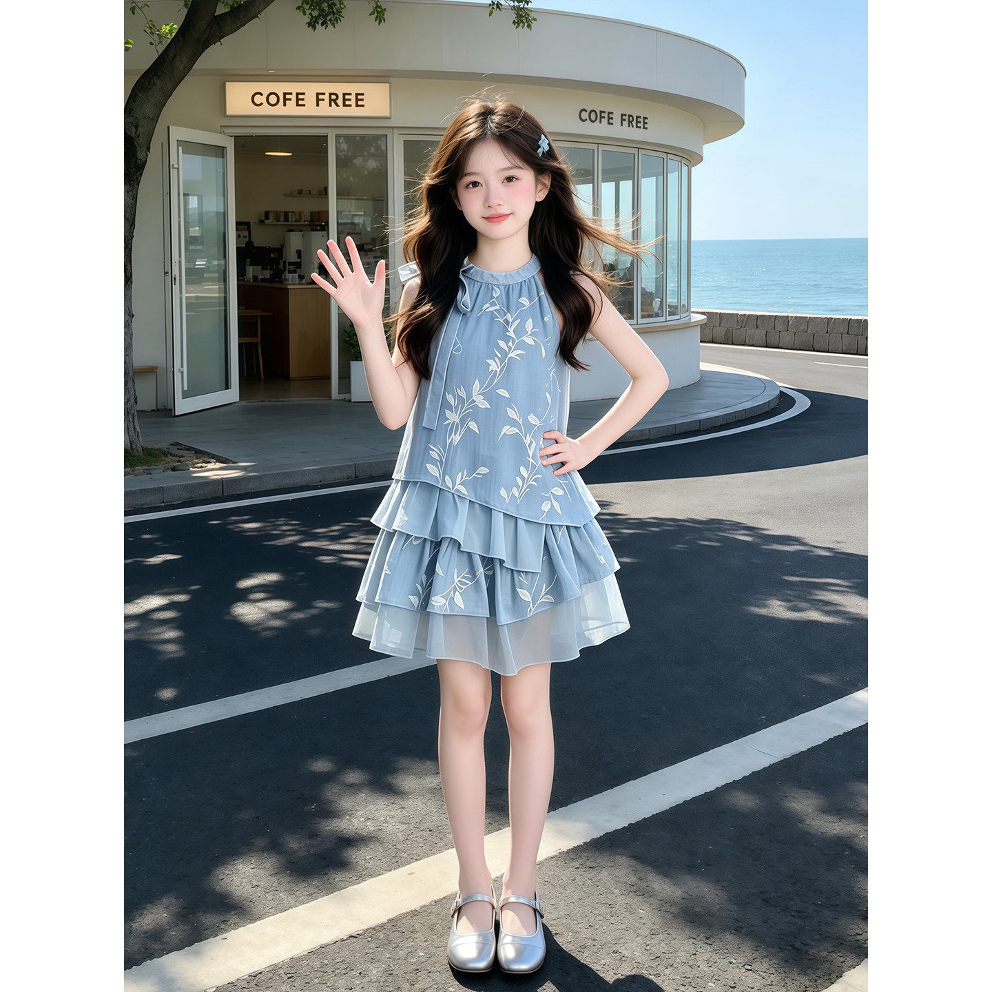 女童挂颈洋装夏季2026新款儿童洋派背心裙夏装女孩无袖蛋糕裙潮