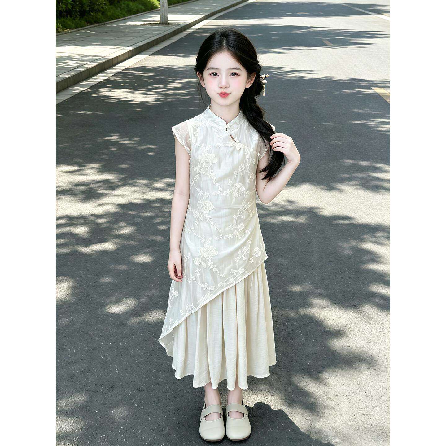 汉服女童连衣裙夏2026新款儿童旗袍国风新中式两件套大童夏装套装