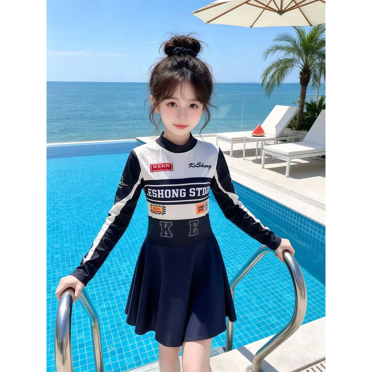 泳衣女儿童2026新款女童长袖防晒裙式游泳衣夏季女孩好看高级泳装