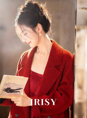 IRISY 新娘结婚红色羊毛大衣女高级感长款双面毛呢外套早春出门服