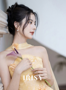 IRISY 金色抹胸订婚礼服2026新款新娘结婚敬酒服女气质晨袍连衣裙
