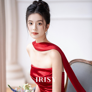 IRISY 连衣裙 红色抹胸新娘结婚敬酒服轻奢高级感订婚礼服晨袍长款