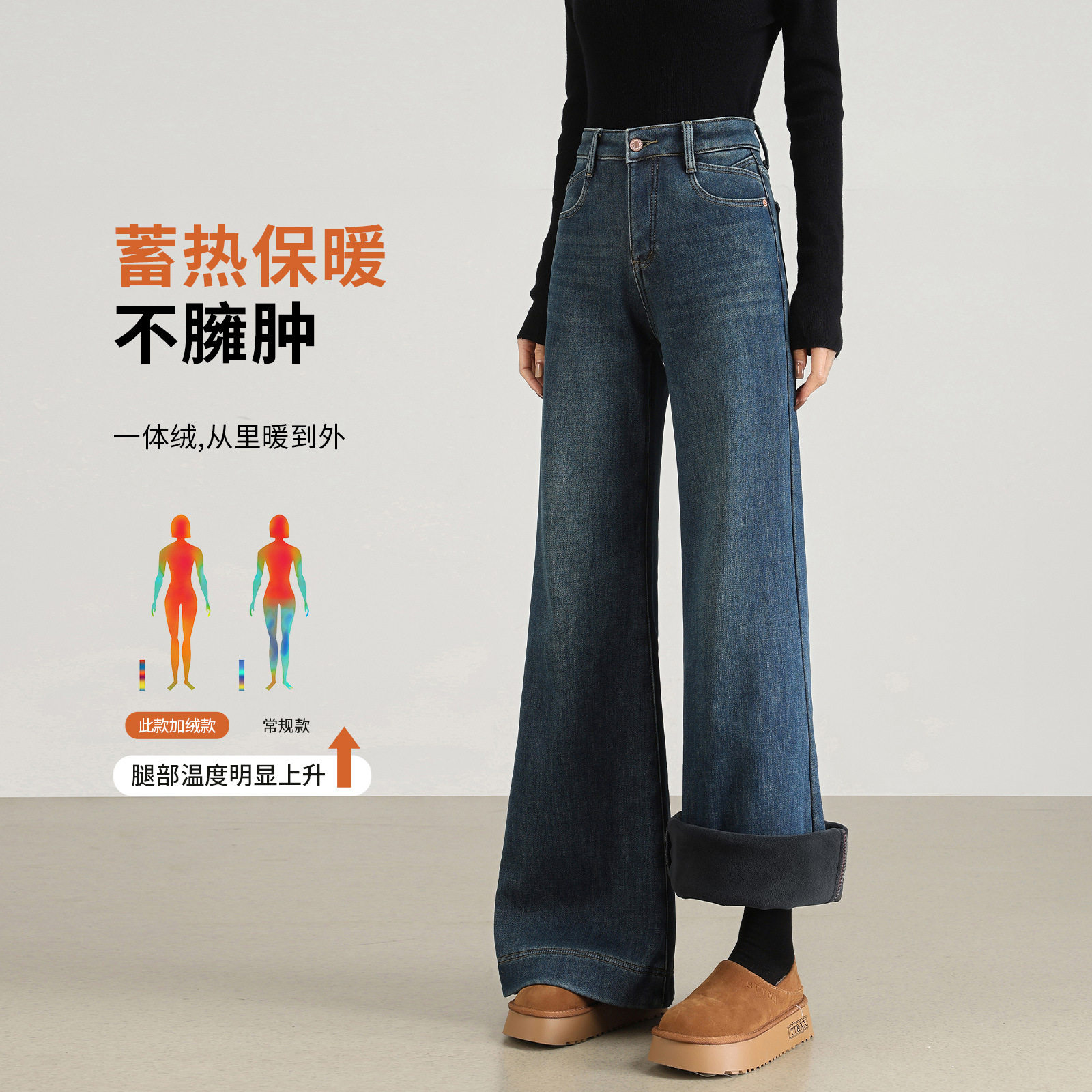 微喇加绒牛仔裤女阔腿宽松直筒小个子显瘦牛仔裤女款2025新款冬季
