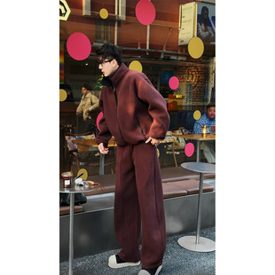 秋冬季新品重磅双面摇粒绒休闲套装男慵懒风保暖舒适百搭外套长裤