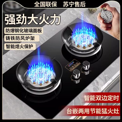 日本攖花燃气灶双灶家用天然气灶台式嵌入式液化气节能煤气灶猛火