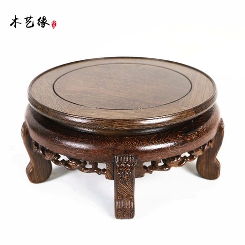 红木鸡翅木中式盆景摆件鱼缸实木