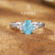 帕拉伊巴戒指2ct培育宝石冰裂霓虹蓝蛋形女戒银镶 琥珀糖 新品