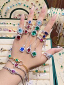 直播专拍 培育彩色宝石祖母绿红蓝宝石手链戒指项链手链饰品女