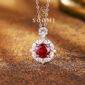 占星师 新品 鸽血红宝石项链圆切1.8ct培育彩宝925银镀18k吊坠