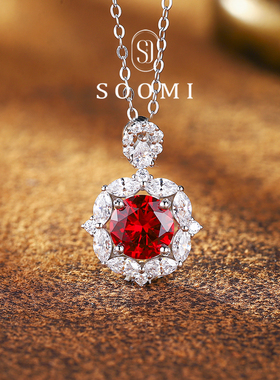 【新品 占星师】鸽血红宝石项链圆切1.8ct培育彩宝925银镀18k吊坠