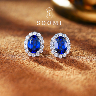 戴妃女款 蓝宝石耳钉2.4ct培育皇家蓝彩宝耳饰经典 SOOMI彼岸花