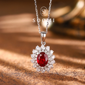 925银实验室培育鸽血红宝石项链大气高端吊坠设计女 SOOMI奇迹