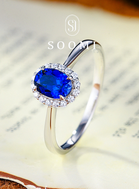 【新品 彼岸花】皇家蓝宝石戒指1.2克拉培育彩宝戴妃女戒简约通勤