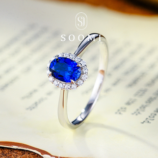 【SOOMI彼岸花】皇家蓝宝石戒指1.2克拉培育彩宝戴妃女戒简约通勤