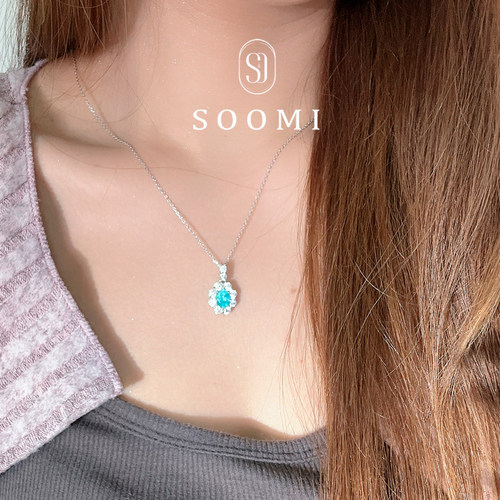 【SOOMI 罗比妮亚】冰裂帕拉伊巴项链 正品霓虹蓝色高级感吊坠