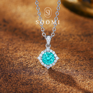 帕拉伊巴霓虹蓝项链1.4克拉培育彩宝925银镀金吊坠 逐光 SOOMI