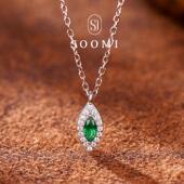 SOOMI美杜莎 925银人工培育沃顿绿祖母绿项链精致简约设计吊坠