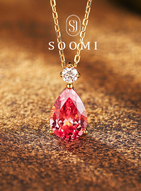 【新品人鱼泪】帕帕拉恰项链2.8ct培育蓝宝石镶钻水滴吊坠925纯银