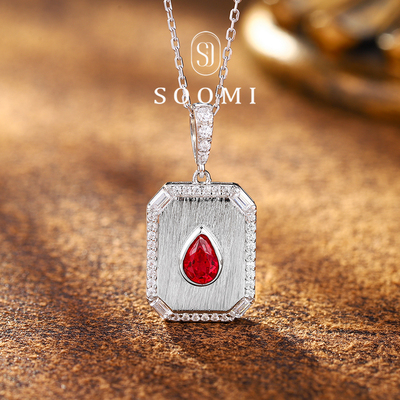 【SOOMI 暮色纹章】鸽血红宝石项链设计师款培育彩宝拉丝复古吊坠