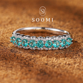 帕拉伊巴排戒1.1克拉培育蓝宝石钻切银镀金戒指女 寰宇 SOOMI