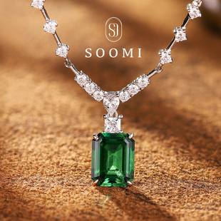 3.2克拉实验室培育祖母绿宝石项链时尚 森屿 设计吊坠女 SOOMI