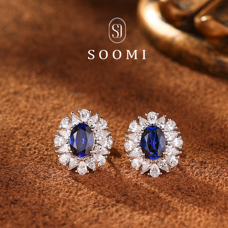 【SOOMI月夕】925银单颗1克拉培育皇家蓝宝石耳钉时尚百搭耳环女,饰品/流行首饰/时尚饰品新,耳钉,淘宝优惠券,粉丝福利购,淘宝优惠卷