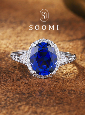 【新品 树莓派】皇家蓝宝石戒指3.6ct培育彩宝戴妃女戒简约大主石