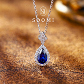 皇家蓝宝石项链1.2克拉培育彩宝水滴吊坠银镀金 冰之心 SOOMI