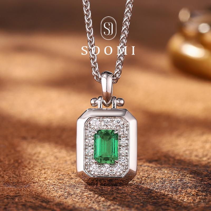 925银1克拉培育祖母绿项链