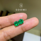 925银1ct木佐色培育祖母绿宝石耳钉简约百搭耳饰女 SOOMI潮奢
