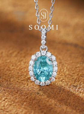 【新品 彼岸花】帕拉伊巴项链2克拉培育霓虹蓝彩色宝石吊坠925银