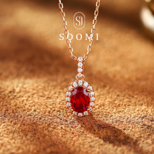 红宝石项链满钻围镶戴妃款 彼岸花 吊坠鸽血红彩宝礼物女 SOOMI